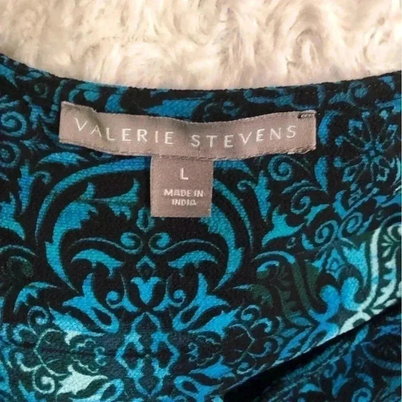 Valerie Stevens Womens Large Turquoise Blue and Black Blouse zip front - Picture 7 of 7